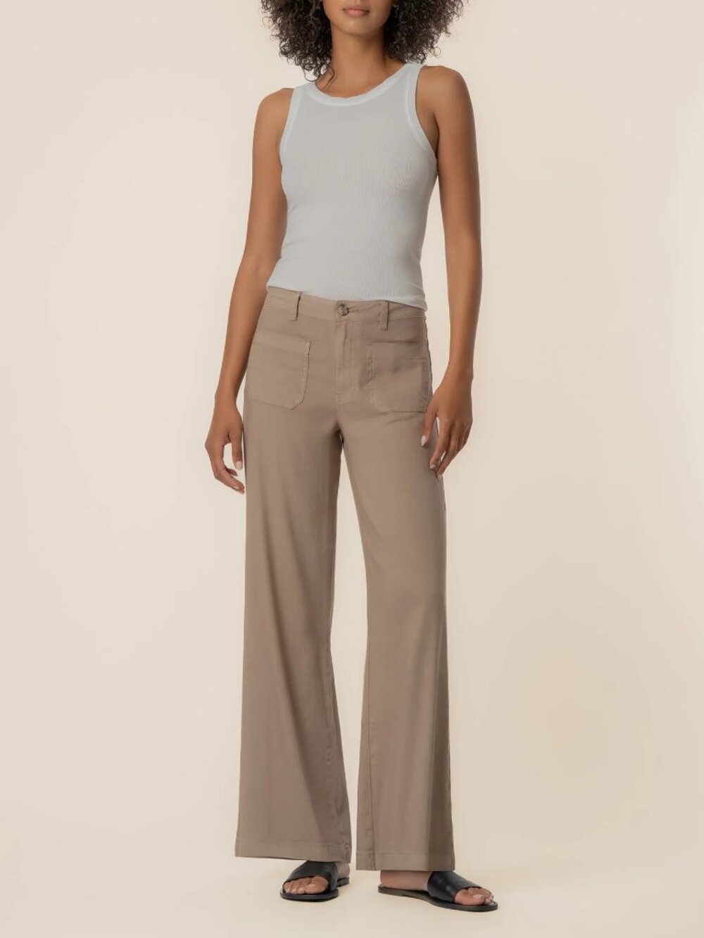 Meg Linen High Rise Wide Leg in Khaki